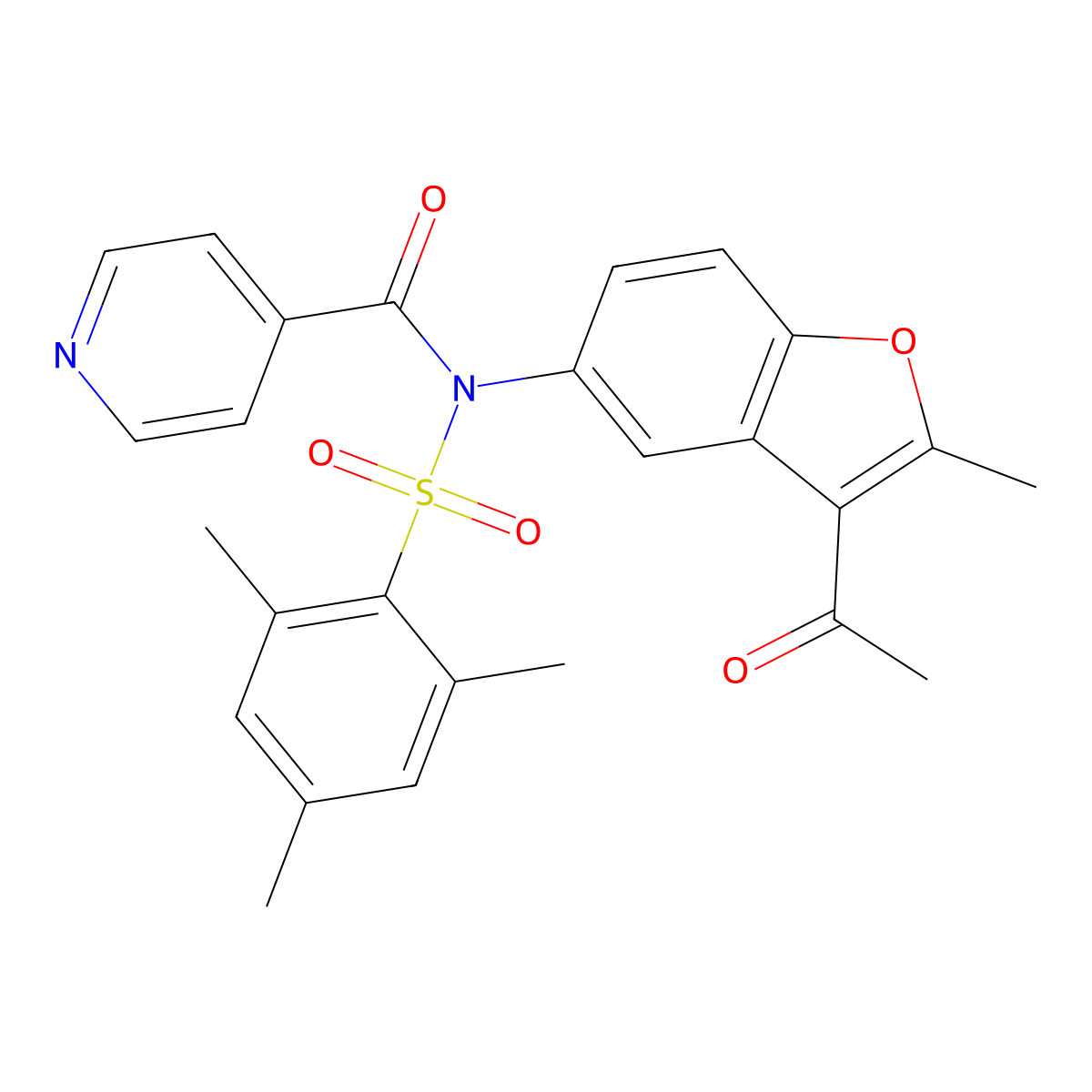 N-(3-acetyl-2-methyl-1-benzofuran-5-yl)-N-isonicotinoyl-2,4,6-trimethylbenzenesulfonamide molecular structure, CAS 518317-49-2
