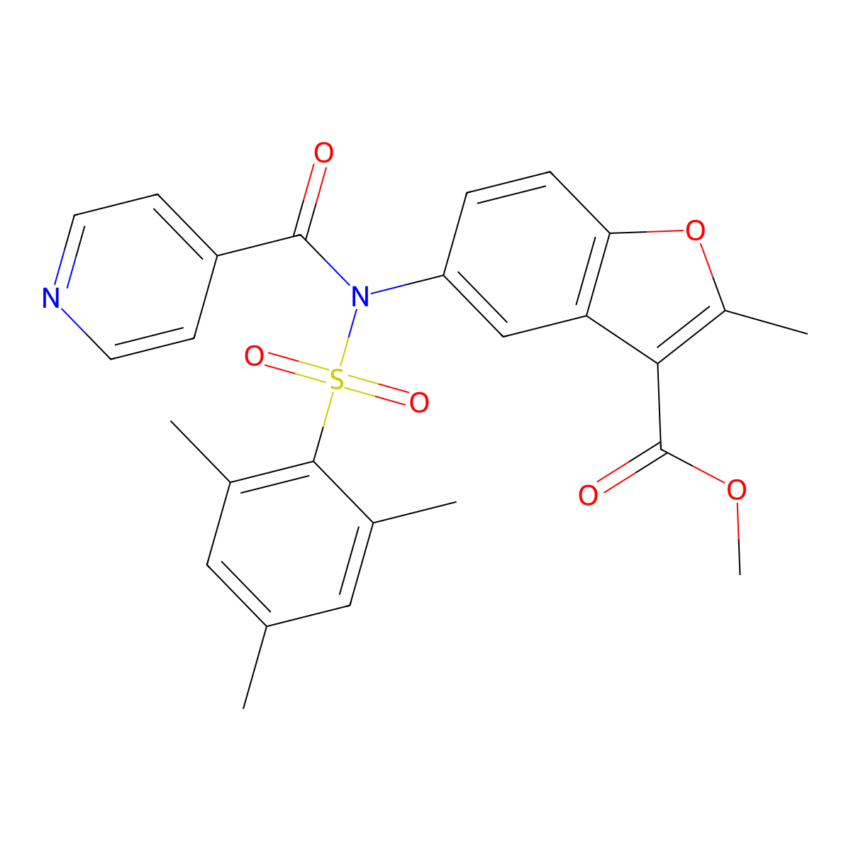 Methyl 5-[isonicotinoyl(mesitylsulfonyl)amino]-2-methyl-1-benzofuran-3-carboxylate molecular structure, CAS 518317-51-6