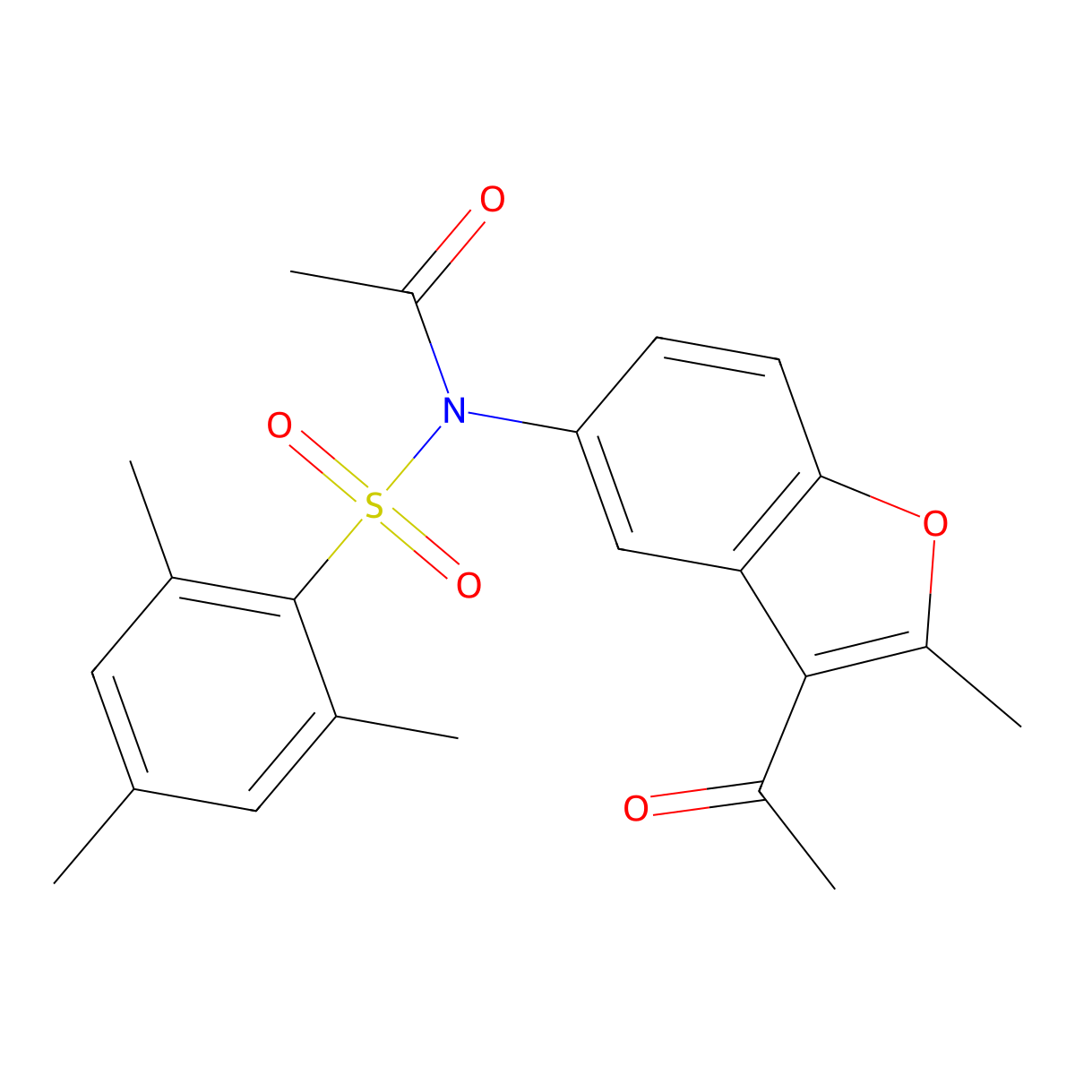 N-acetyl-N-(3-acetyl-2-methyl-1-benzofuran-5-yl)-2,4,6-trimethylbenzenesulfonamide molecular structure, CAS 518317-65-2