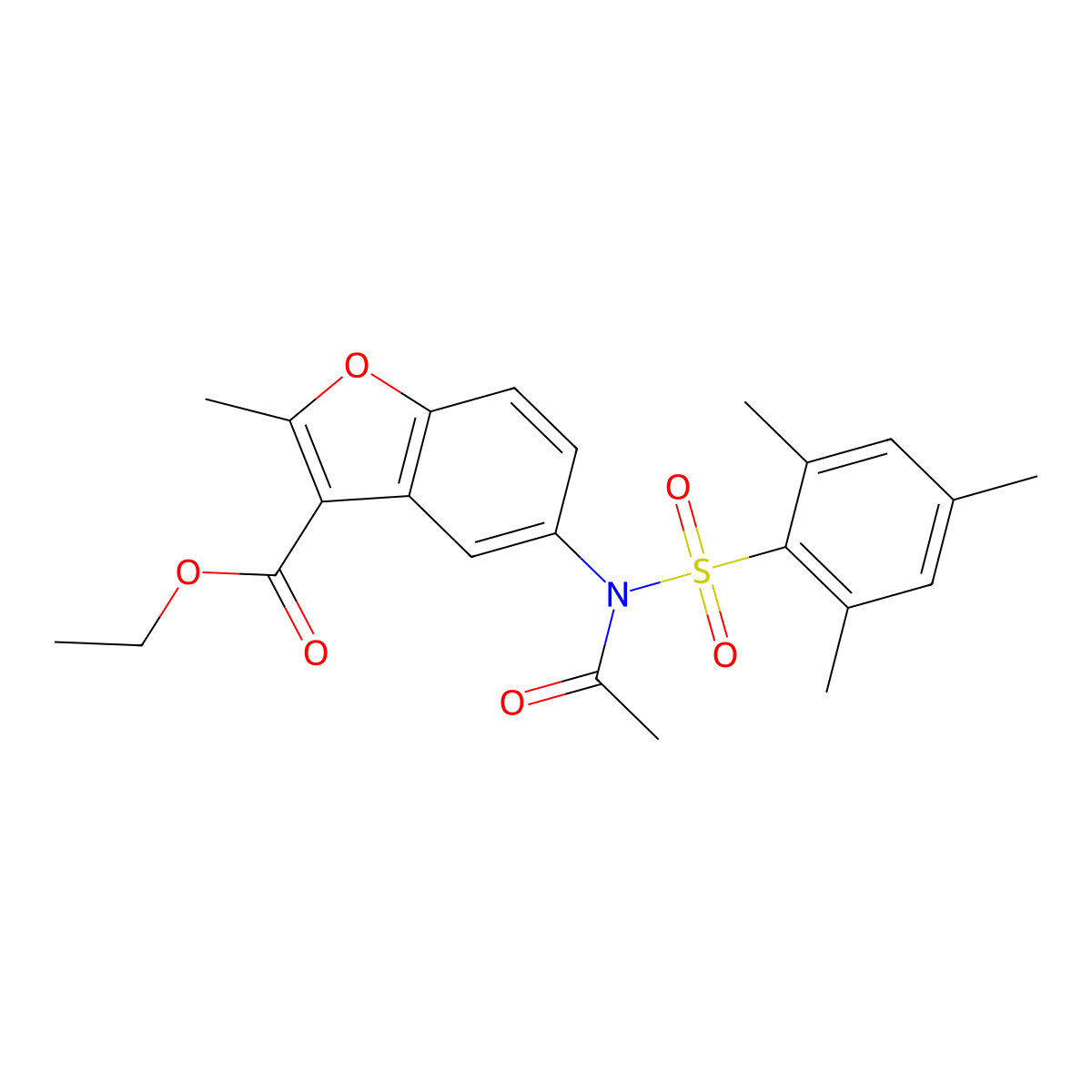 Ethyl 5-[acetyl(mesitylsulfonyl)amino]-2-methyl-1-benzofuran-3-carboxylate molecular structure, CAS 518317-66-3