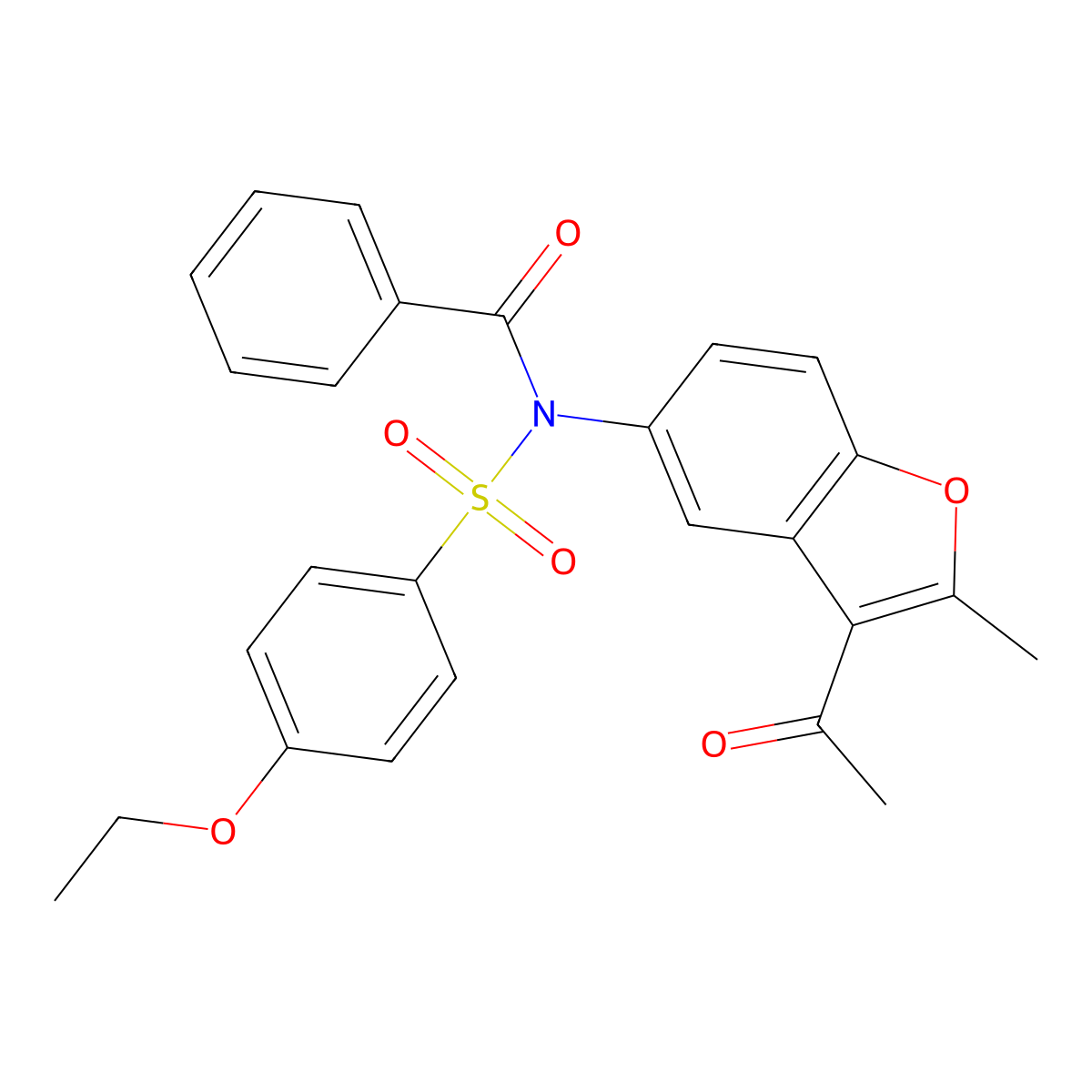N-(3-acetyl-2-methyl-1-benzofuran-5-yl)-N-[(4-ethoxyphenyl)sulfonyl]benzamide molecular structure, CAS 518318-02-0