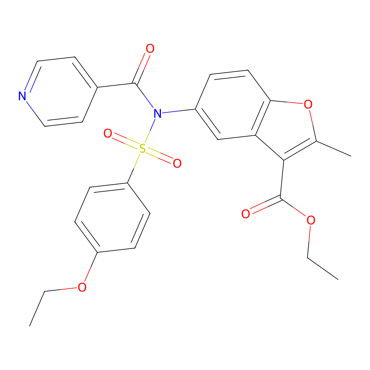 Ethyl 5-{[(4-ethoxyphenyl)sulfonyl](pyridin-4-ylcarbonyl)amino}-2-methyl-1-benzofuran-3-carboxylate molecular structure, CAS 518318-04-2
