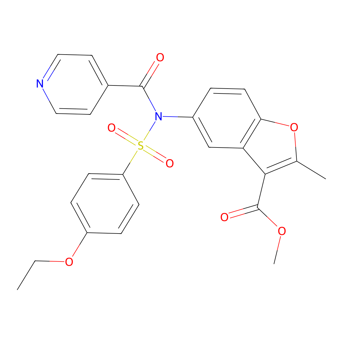 Methyl 5-[[(4-ethoxyphenyl)sulfonyl](isonicotinoyl)amino]-2-methyl-1-benzofuran-3-carboxylate molecular structure, CAS 518318-11-1