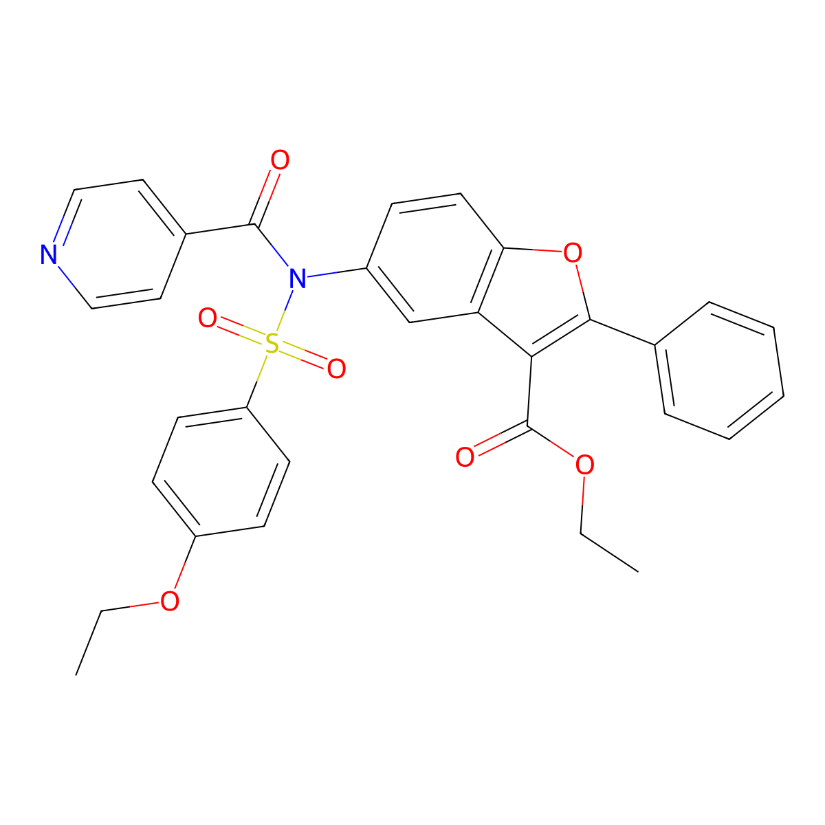 Ethyl 5-{[(4-ethoxyphenyl)sulfonyl](pyridin-4-ylcarbonyl)amino}-2-phenyl-1-benzofuran-3-carboxylate molecular structure, CAS 518318-12-2