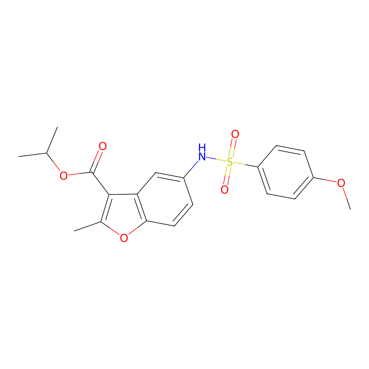 Isopropyl 5-{[(4-methoxyphenyl)sulfonyl]amino}-2-methyl-1-benzofuran-3-carboxylate molecular structure, CAS 518318-44-0