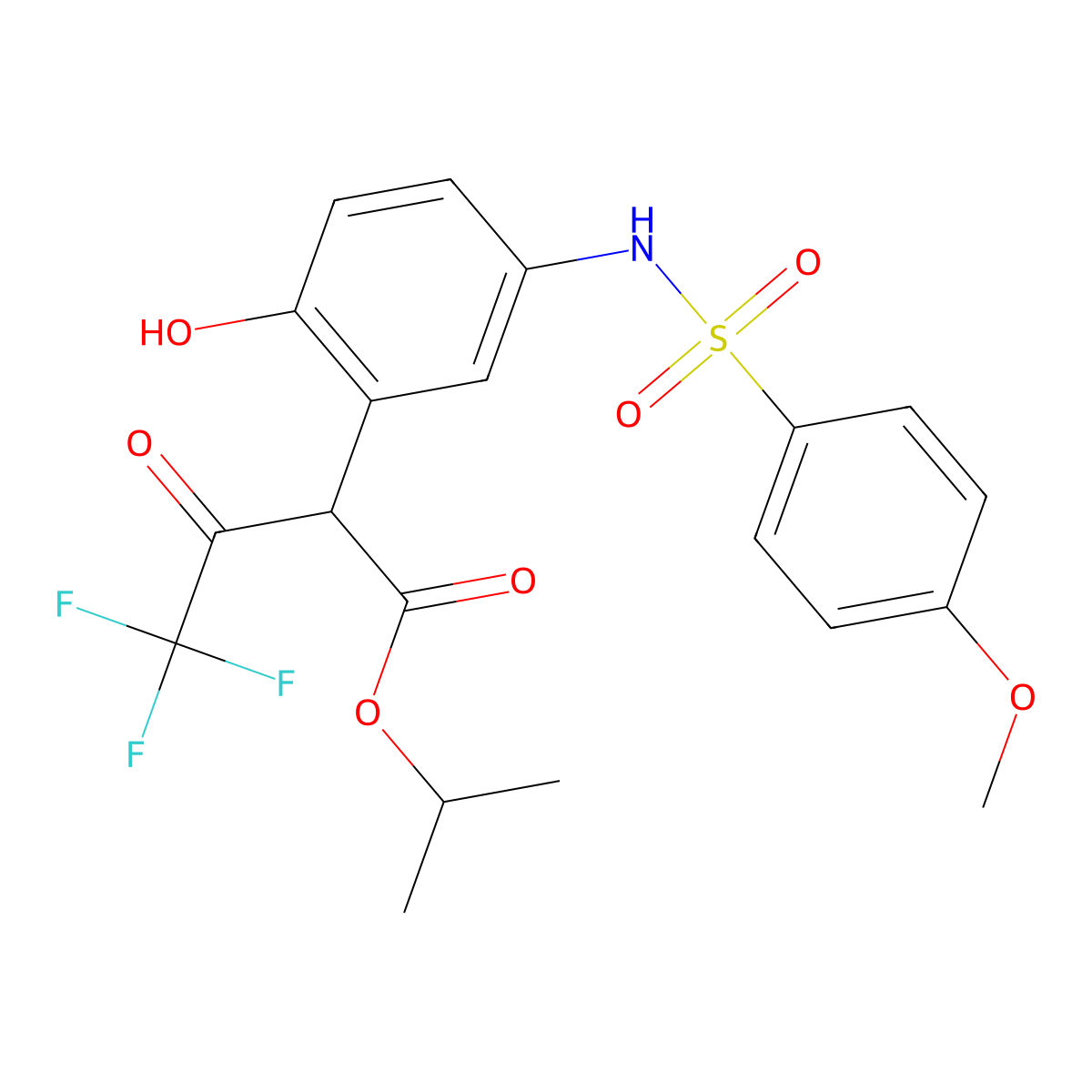 Propan-2-yl 4,4,4-trifluoro-2-[2-hydroxy-5-[(4-methoxyphenyl)sulfonylamino]phenyl]-3-oxobutanoate molecular structure, CAS 518318-45-1