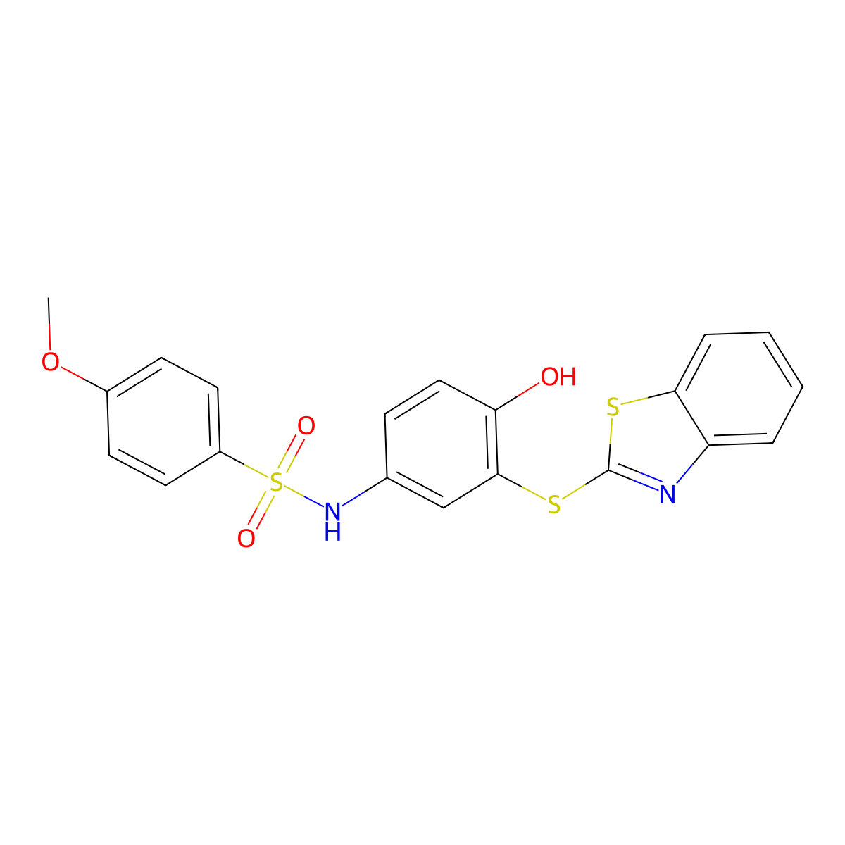 N-[3-(1,3-benzothiazol-2-ylsulfanyl)-4-hydroxyphenyl]-4-methoxybenzenesulfonamide molecular structure, CAS 518318-48-4