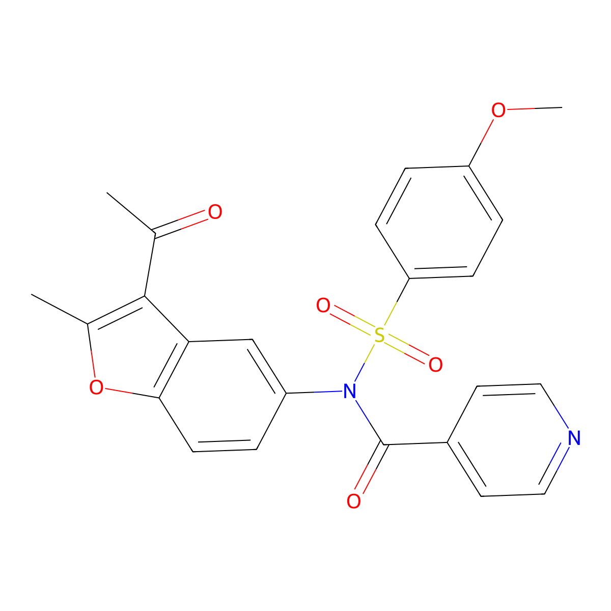 N-(3-acetyl-2-methyl-1-benzofuran-5-yl)-N-isonicotinoyl-4-methoxybenzenesulfonamide molecular structure, CAS 518318-56-4