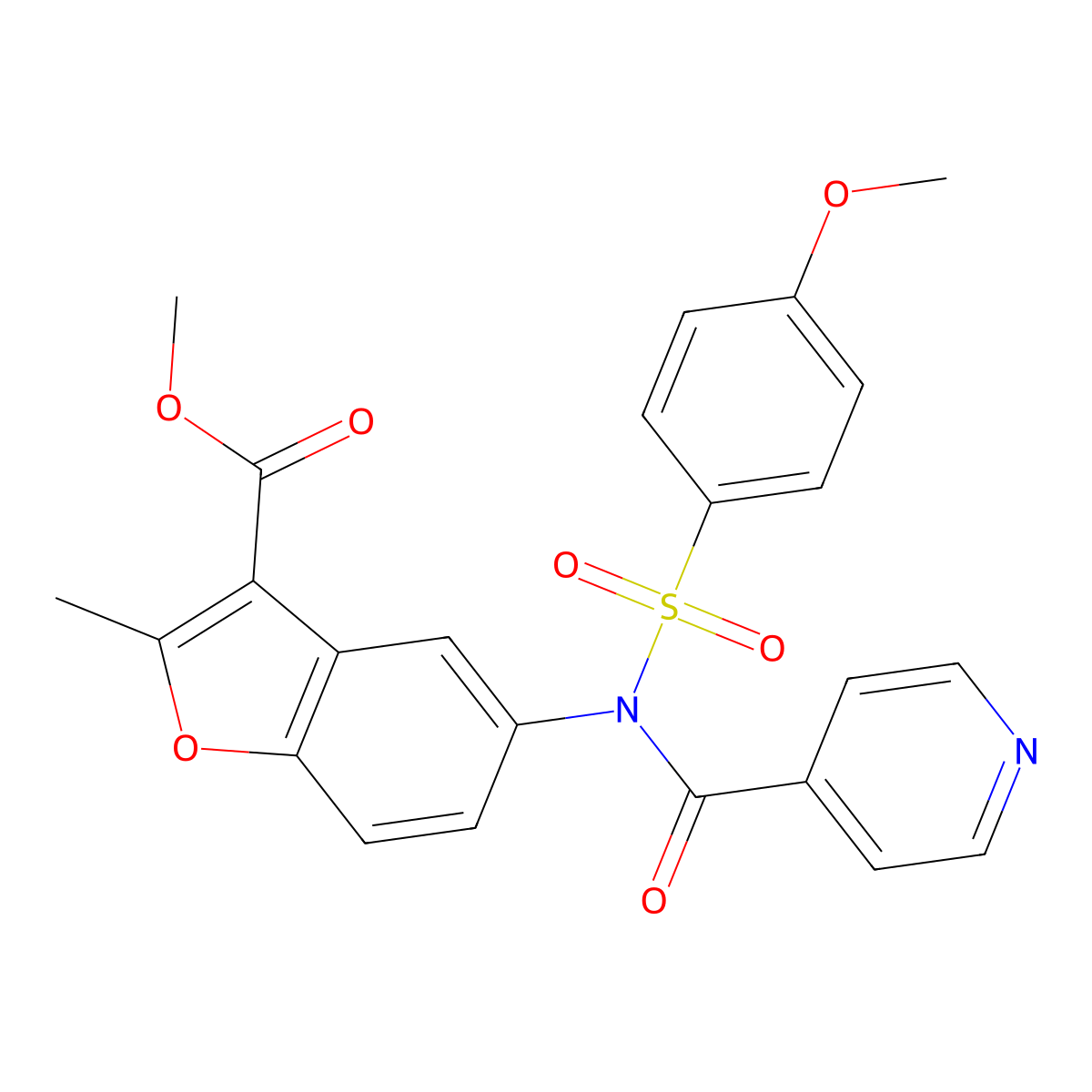 Methyl 5-[(4-methoxyphenyl)sulfonyl-(pyridine-4-carbonyl)amino]-2-methyl-1-benzofuran-3-carboxylate molecular structure, CAS 518318-57-5