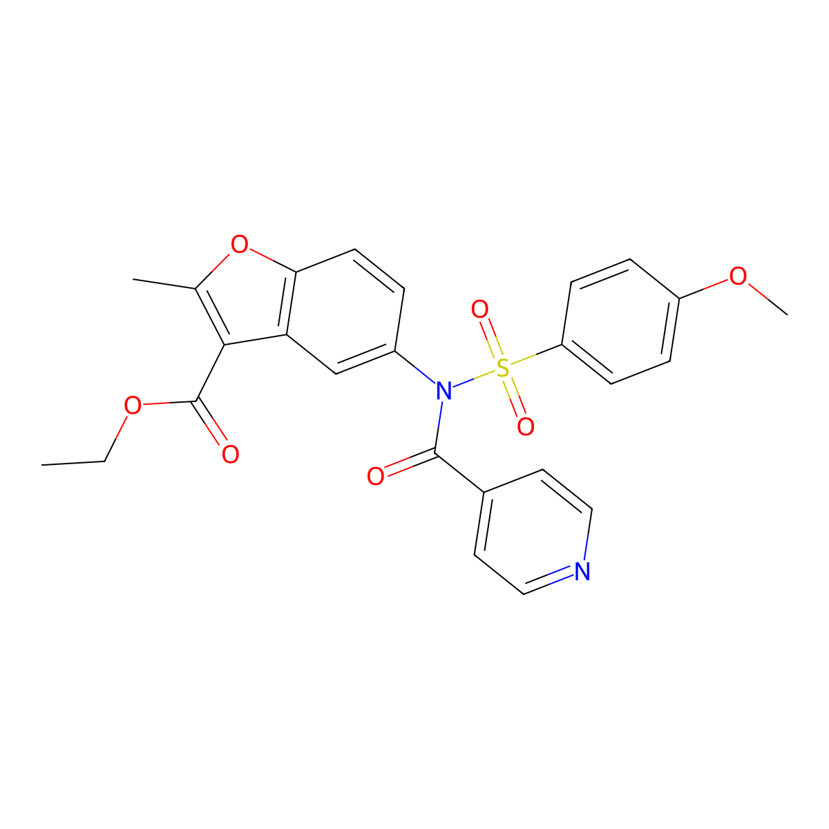 Ethyl 5-{isonicotinoyl[(4-methoxyphenyl)sulfonyl]amino}-2-methyl-1-benzofuran-3-carboxylate molecular structure, CAS 518318-64-4