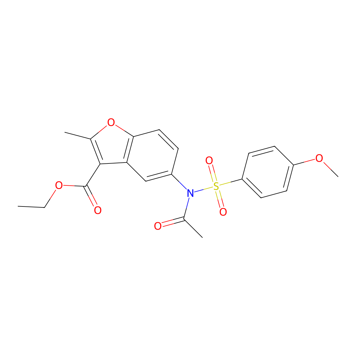 Ethyl 5-{acetyl[(4-methoxyphenyl)sulfonyl]amino}-2-methyl-1-benzofuran-3-carboxylate molecular structure, CAS 518318-71-3