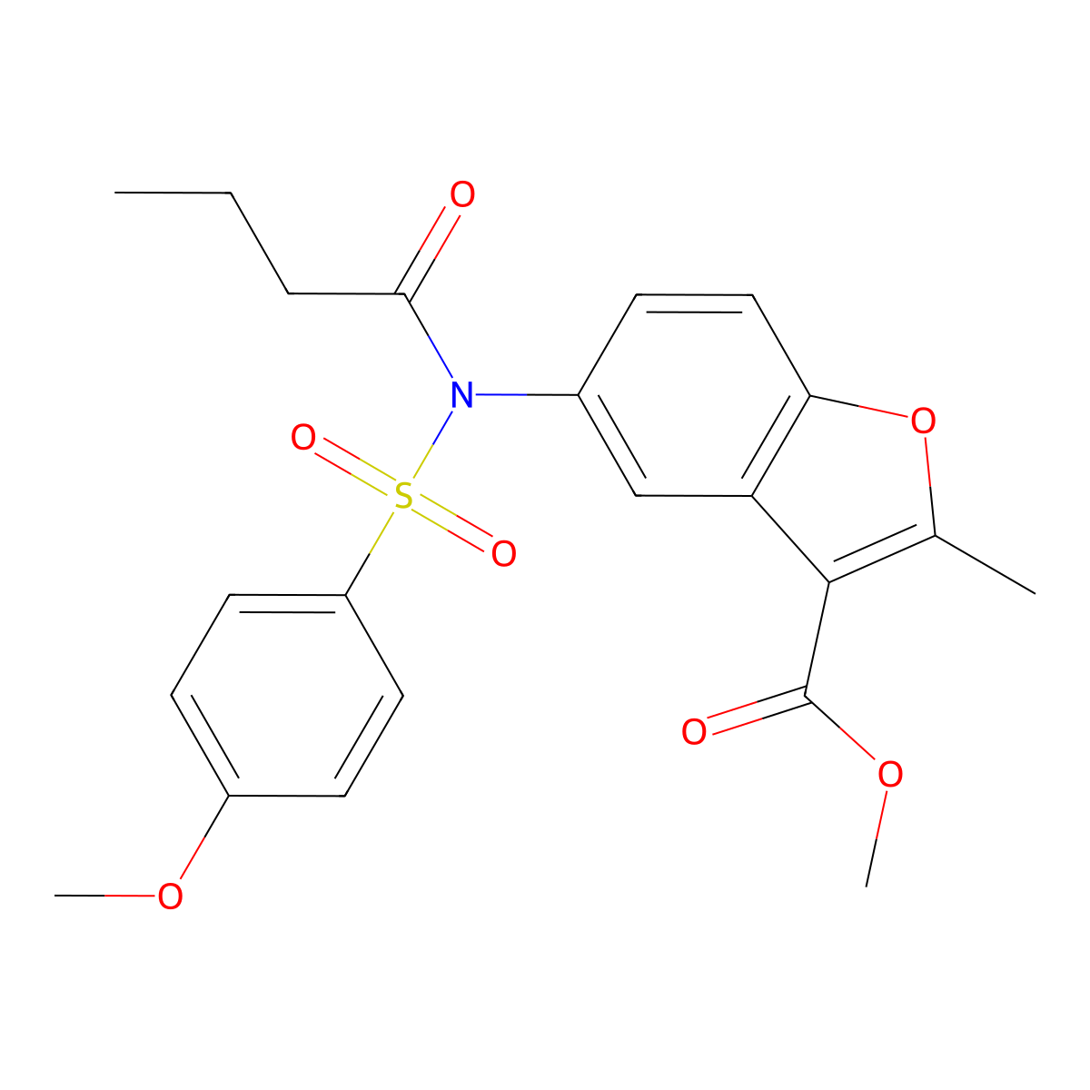 Methyl 5-[N-(4-methoxybenzenesulfonyl)butanamido]-2-methyl-1-benzofuran-3-carboxylate molecular structure, CAS 518318-73-5