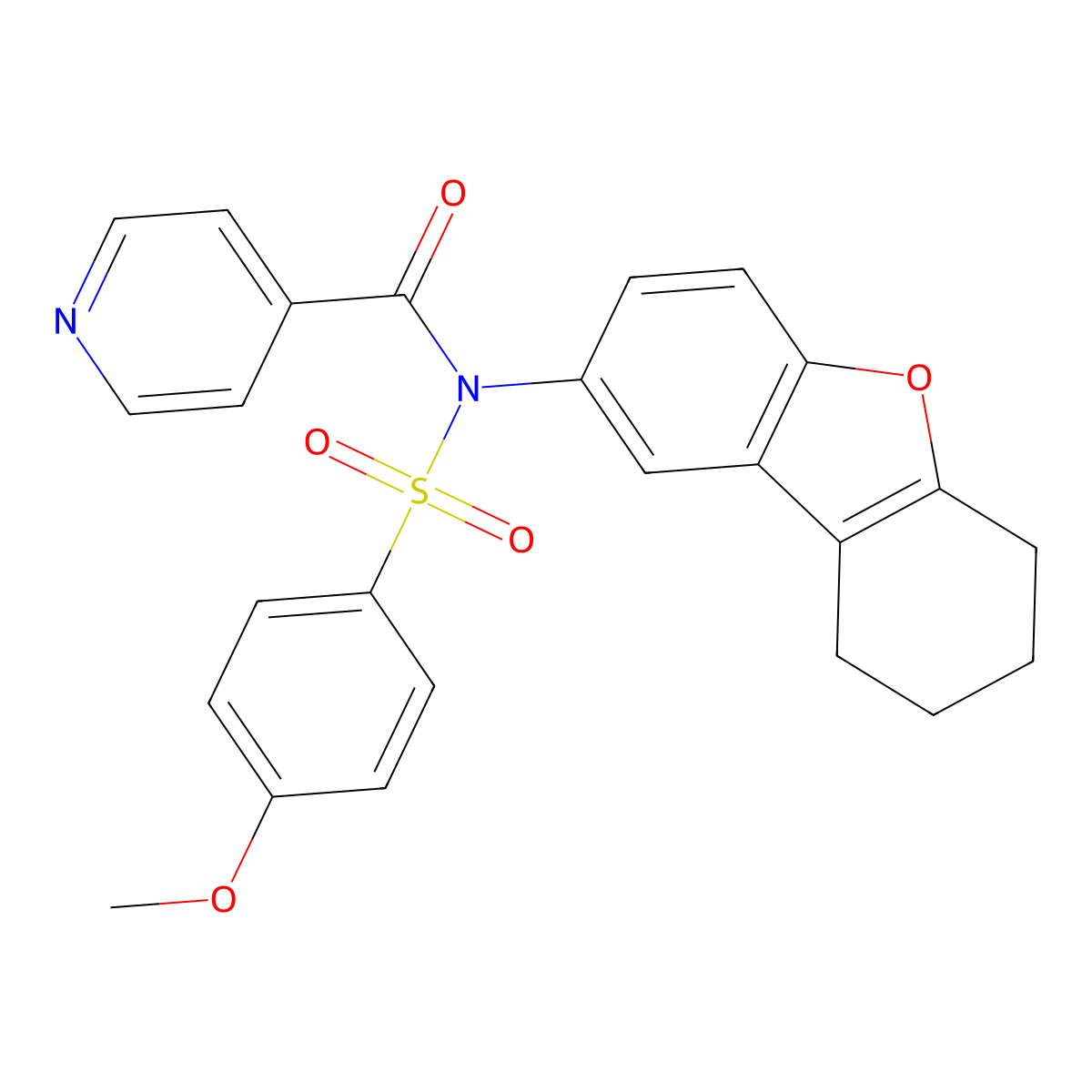 N-(4-methoxyphenyl)sulfonyl-N-(6,7,8,9-tetrahydrodibenzofuran-2-yl)pyridine-4-carboxamide molecular structure, CAS 518318-85-9