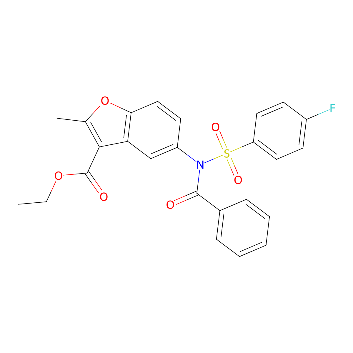 Ethyl 5-{benzoyl[(4-fluorophenyl)sulfonyl]amino}-2-methyl-1-benzofuran-3-carboxylate molecular structure, CAS 518319-07-8