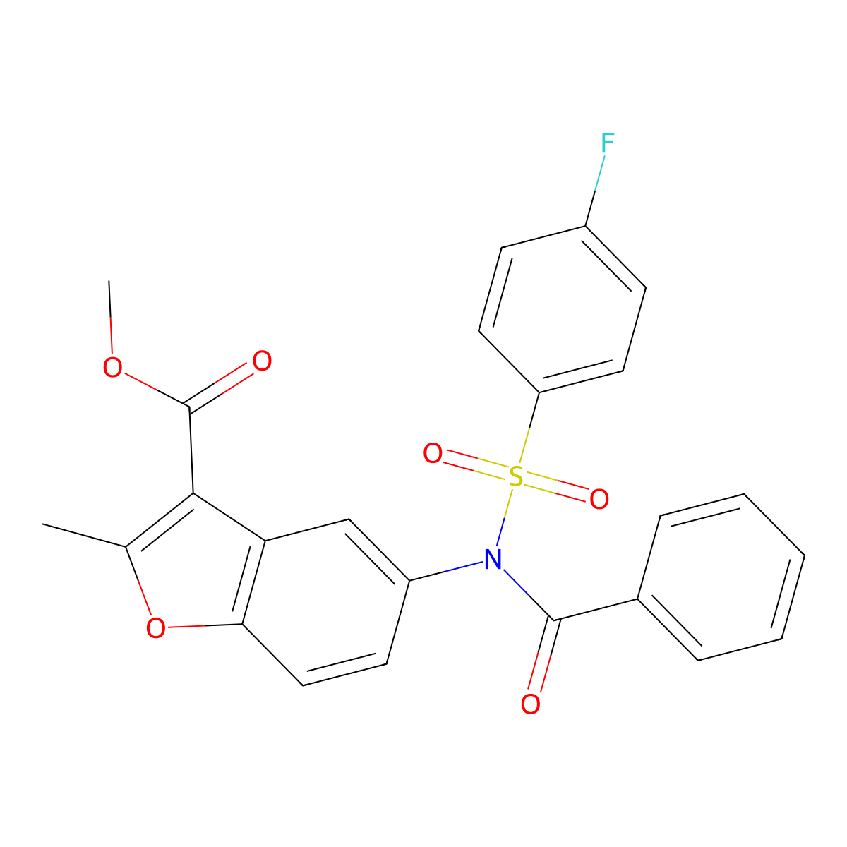 Methyl 5-{benzoyl[(4-fluorophenyl)sulfonyl]amino}-2-methyl-1-benzofuran-3-carboxylate molecular structure, CAS 518319-08-9