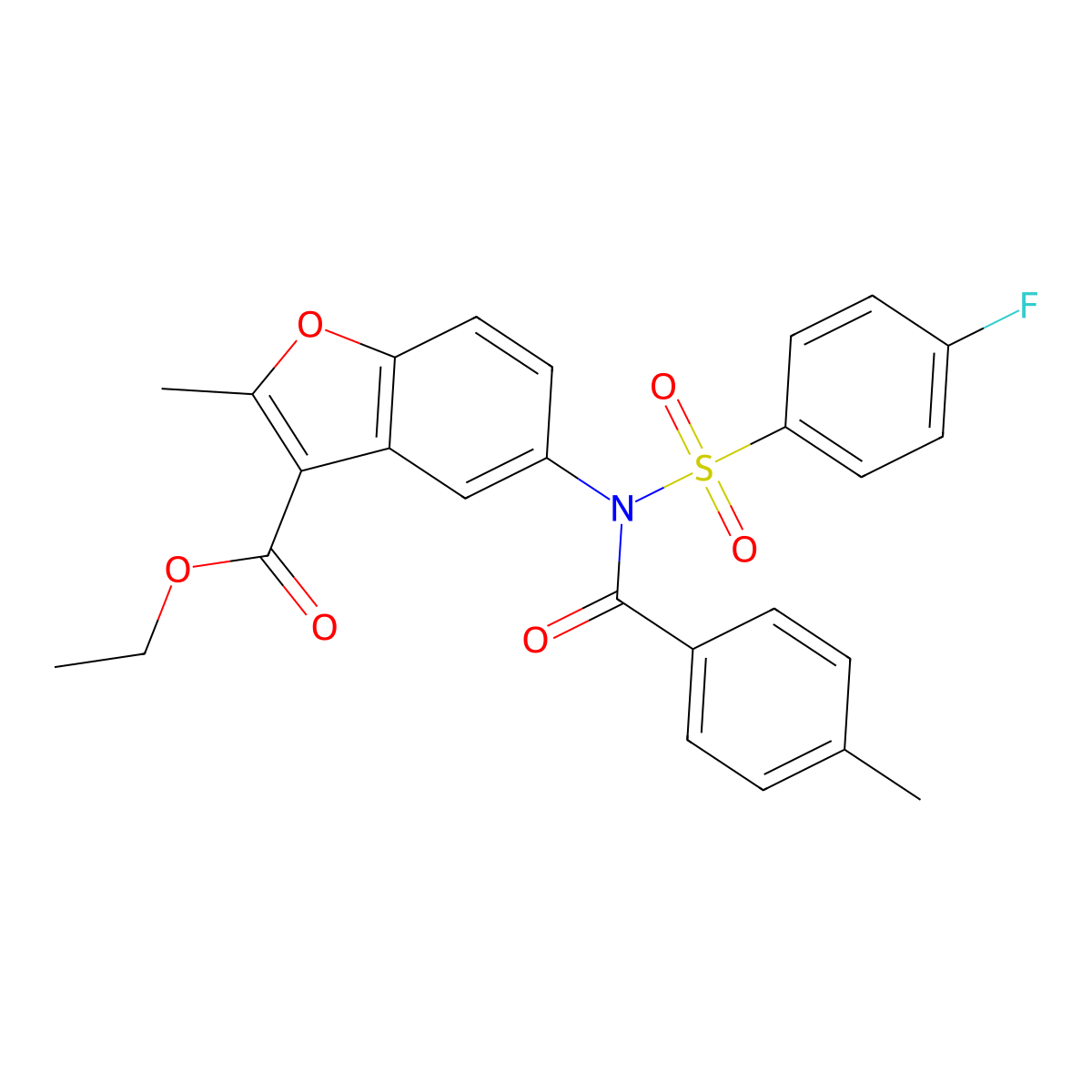 ethyl 5-(N-((4-fluorophenyl)sulfonyl)-4-methylbenzamido)-2-methylbenzofuran-3-carboxylate molecular structure, CAS 518319-10-3