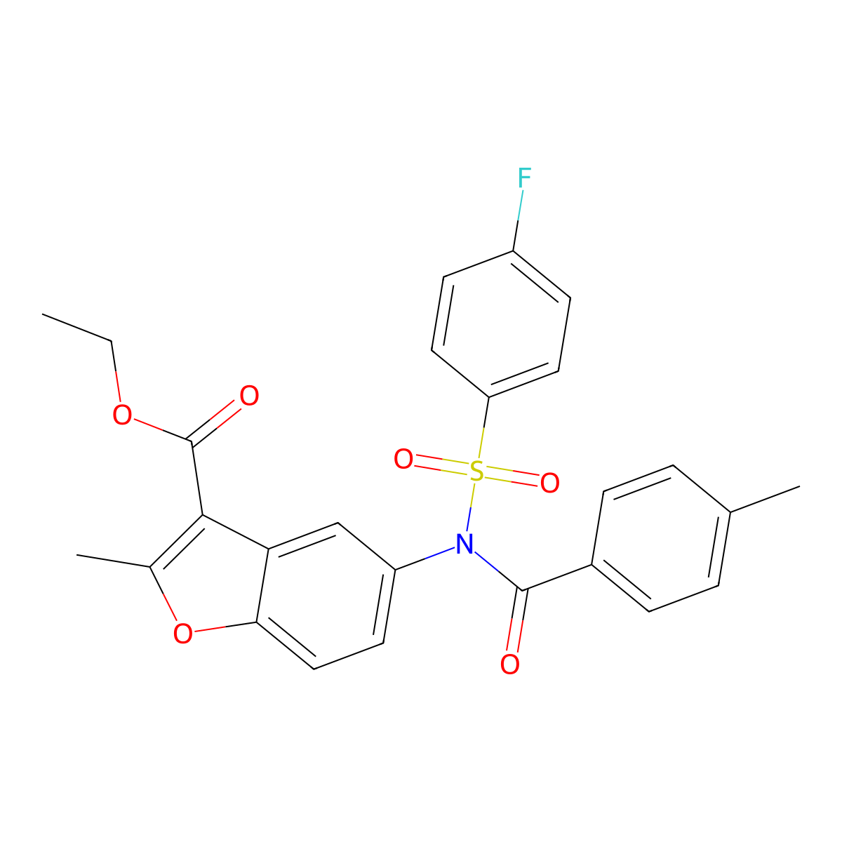 ethyl 5-(N-((4-fluorophenyl)sulfonyl)-4-methylbenzamido)-2-methylbenzofuran-3-carboxylate molecular structure, CAS 518319-10-3