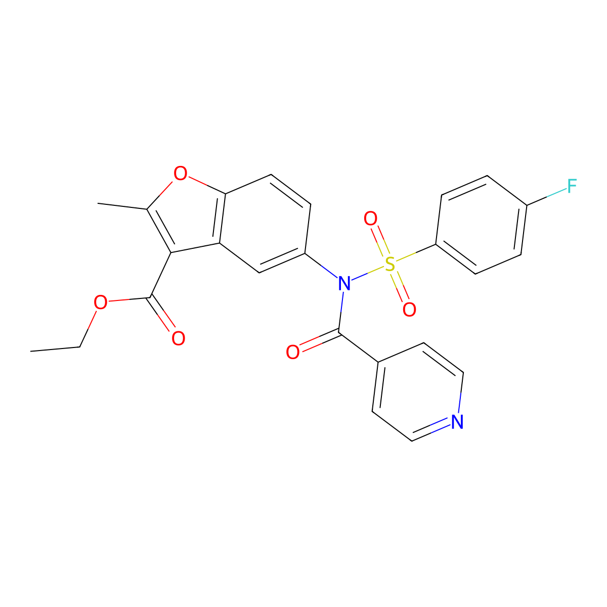 Ethyl 5-[[(4-fluorophenyl)sulfonyl](isonicotinoyl)amino]-2-methyl-1-benzofuran-3-carboxylate molecular structure, CAS 518319-16-9