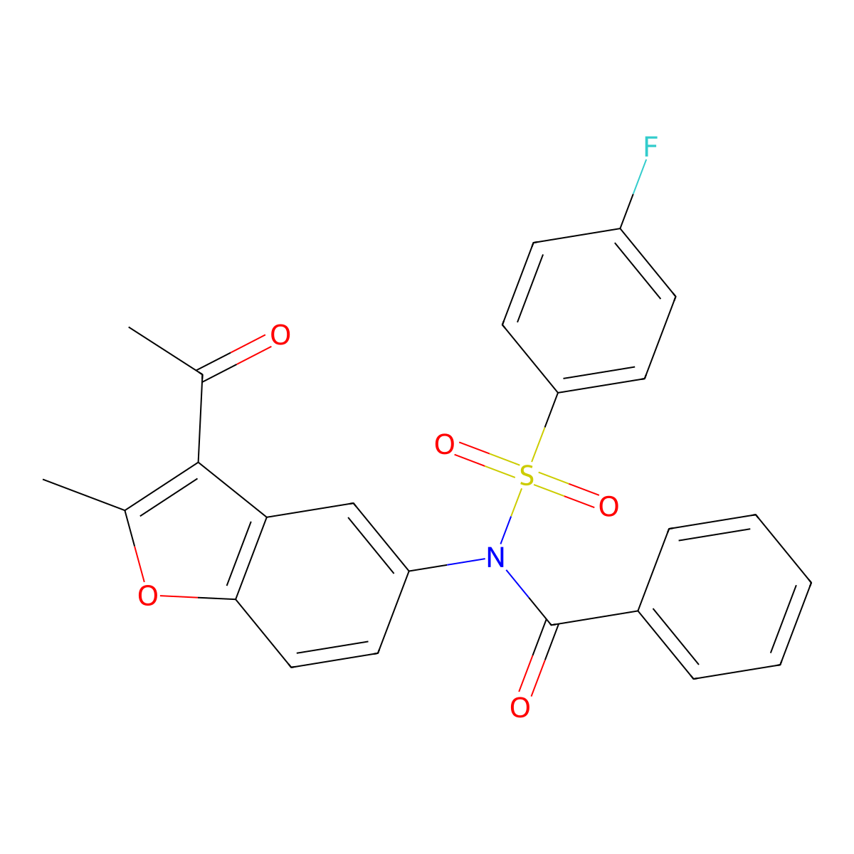 N-(3-acetyl-2-methyl-1-benzofuran-5-yl)-N-(4-fluorophenyl)sulfonylbenzamide molecular structure, CAS 518319-19-2