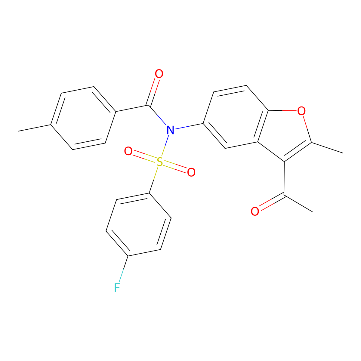 N-(3-acetyl-2-methyl-1-benzofuran-5-yl)-4-fluoro-N-(4-methylbenzoyl)benzenesulfonamide molecular structure, CAS 518319-20-5