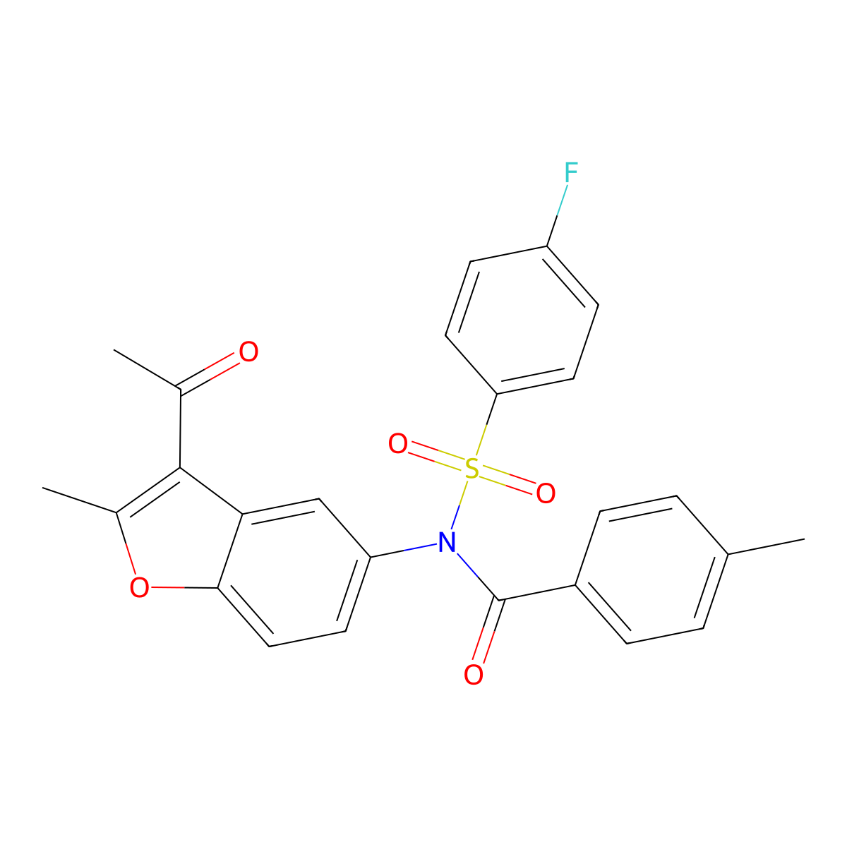 N-(3-acetyl-2-methyl-1-benzofuran-5-yl)-4-fluoro-N-(4-methylbenzoyl)benzenesulfonamide molecular structure, CAS 518319-20-5