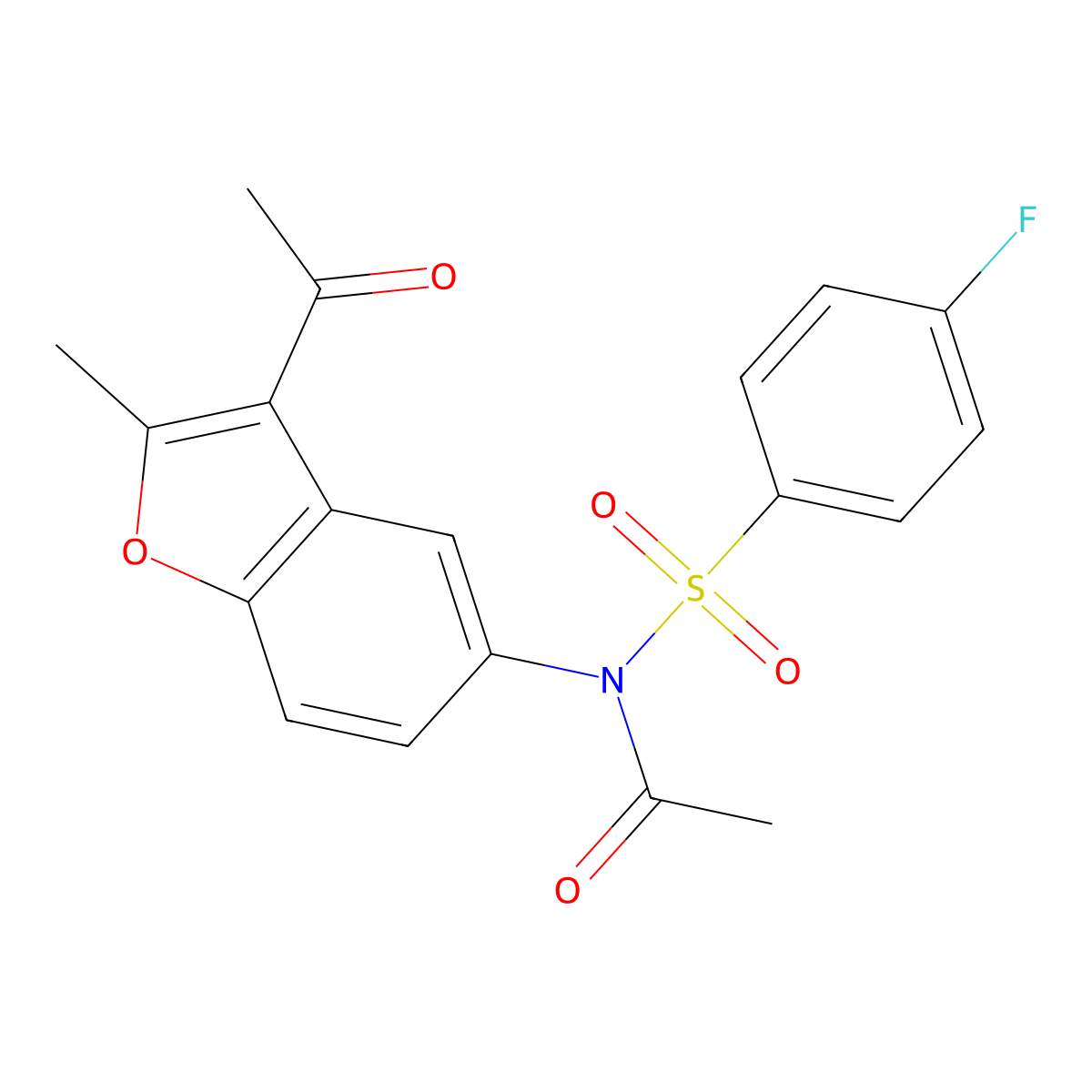 N-(3-acetyl-2-methyl-1-benzofuran-5-yl)-N-(4-fluorophenyl)sulfonylacetamide molecular structure, CAS 518319-22-7