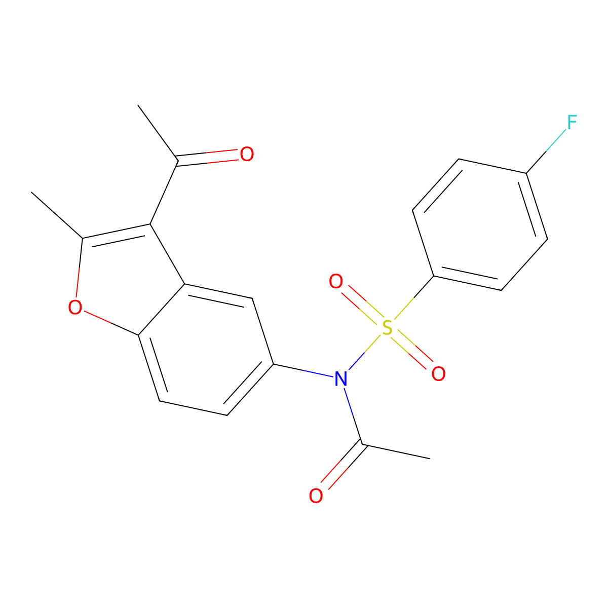 N-(3-acetyl-2-methyl-1-benzofuran-5-yl)-N-(4-fluorophenyl)sulfonylacetamide molecular structure, CAS 518319-22-7