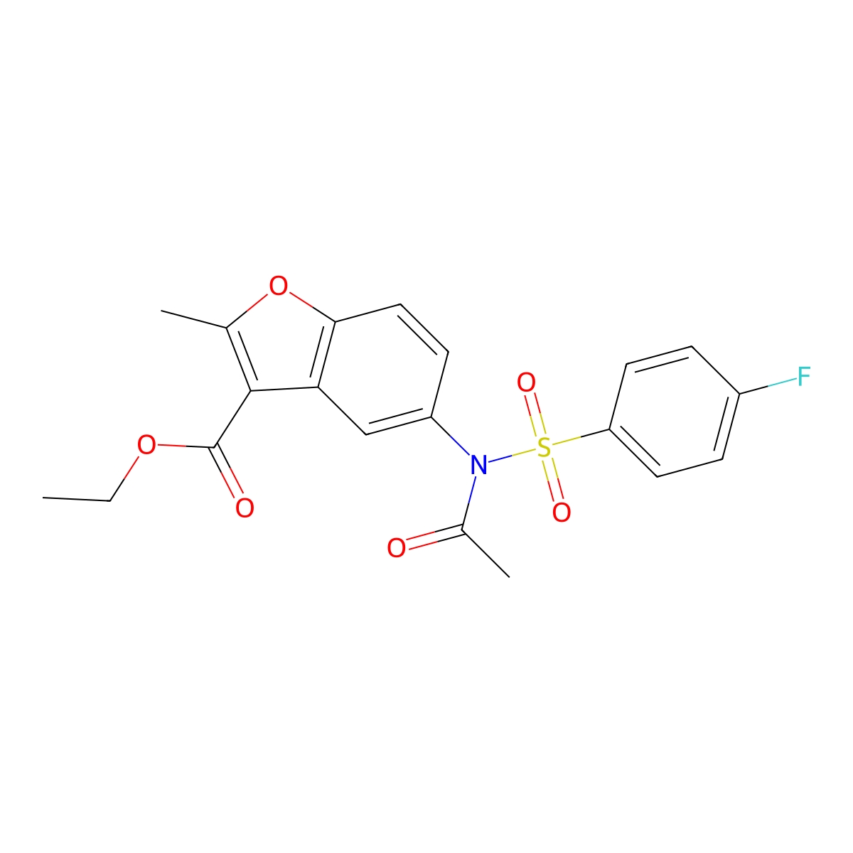 Ethyl 5-[acetyl-(4-fluorophenyl)sulfonylamino]-2-methyl-1-benzofuran-3-carboxylate molecular structure, CAS 518319-26-1