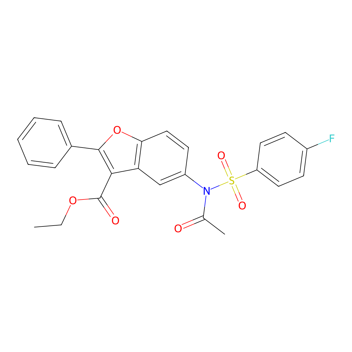 Ethyl 5-{acetyl[(4-fluorophenyl)sulfonyl]amino}-2-phenyl-1-benzofuran-3-carboxylate molecular structure, CAS 518319-29-4