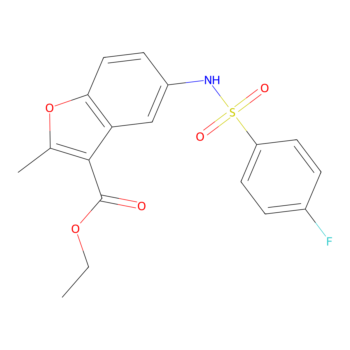 Ethyl 5-(4-fluorobenzenesulfonamido)-2-methyl-1-benzofuran-3-carboxylate molecular structure, CAS 518319-30-7