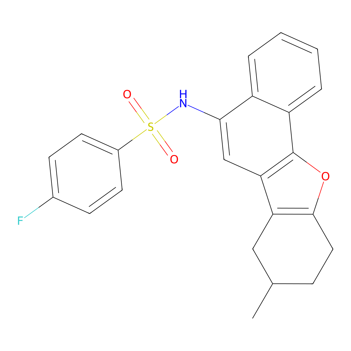 4-fluoro-N-(8-methyl-7,8,9,10-tetrahydronaphtho[1,2-b]benzofuran-5-yl)benzenesulfonamide molecular structure, CAS 518319-35-2