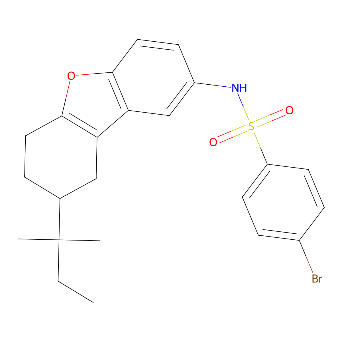 4-bromo-N-[8-(2-methylbutan-2-yl)-6,7,8,9-tetrahydrodibenzofuran-2-yl]benzenesulfonamide molecular structure, CAS 518319-65-8