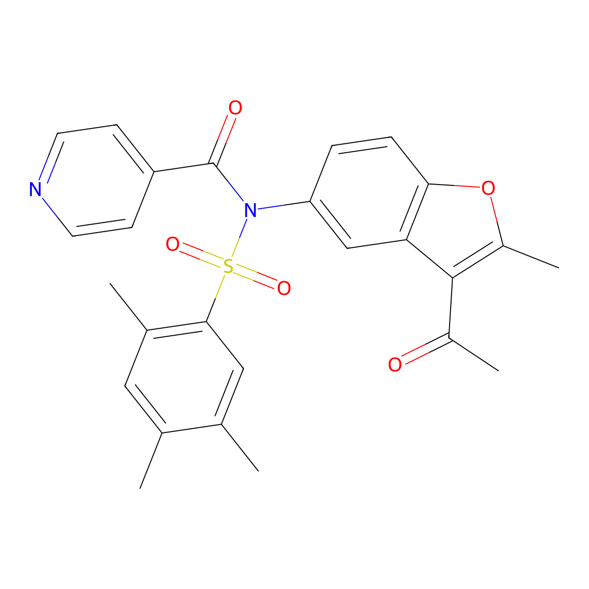 N-(3-acetyl-2-methyl-1-benzofuran-5-yl)-N-isonicotinoyl-2,4,5-trimethylbenzenesulfonamide molecular structure, CAS 518319-89-6