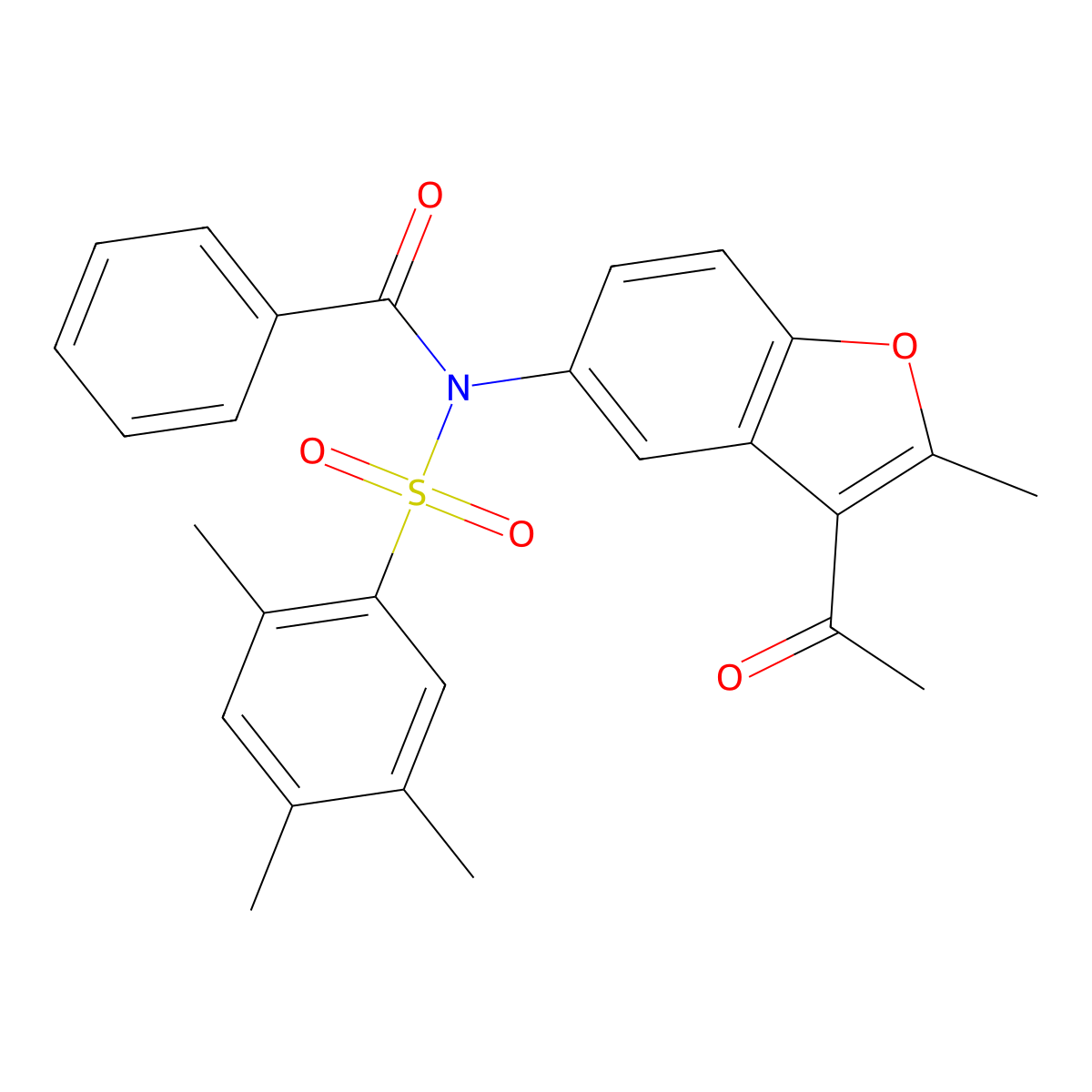 N-(3-acetyl-2-methyl-1-benzofuran-5-yl)-N-benzoyl-2,4,5-trimethylbenzenesulfonamide molecular structure, CAS 518319-90-9
