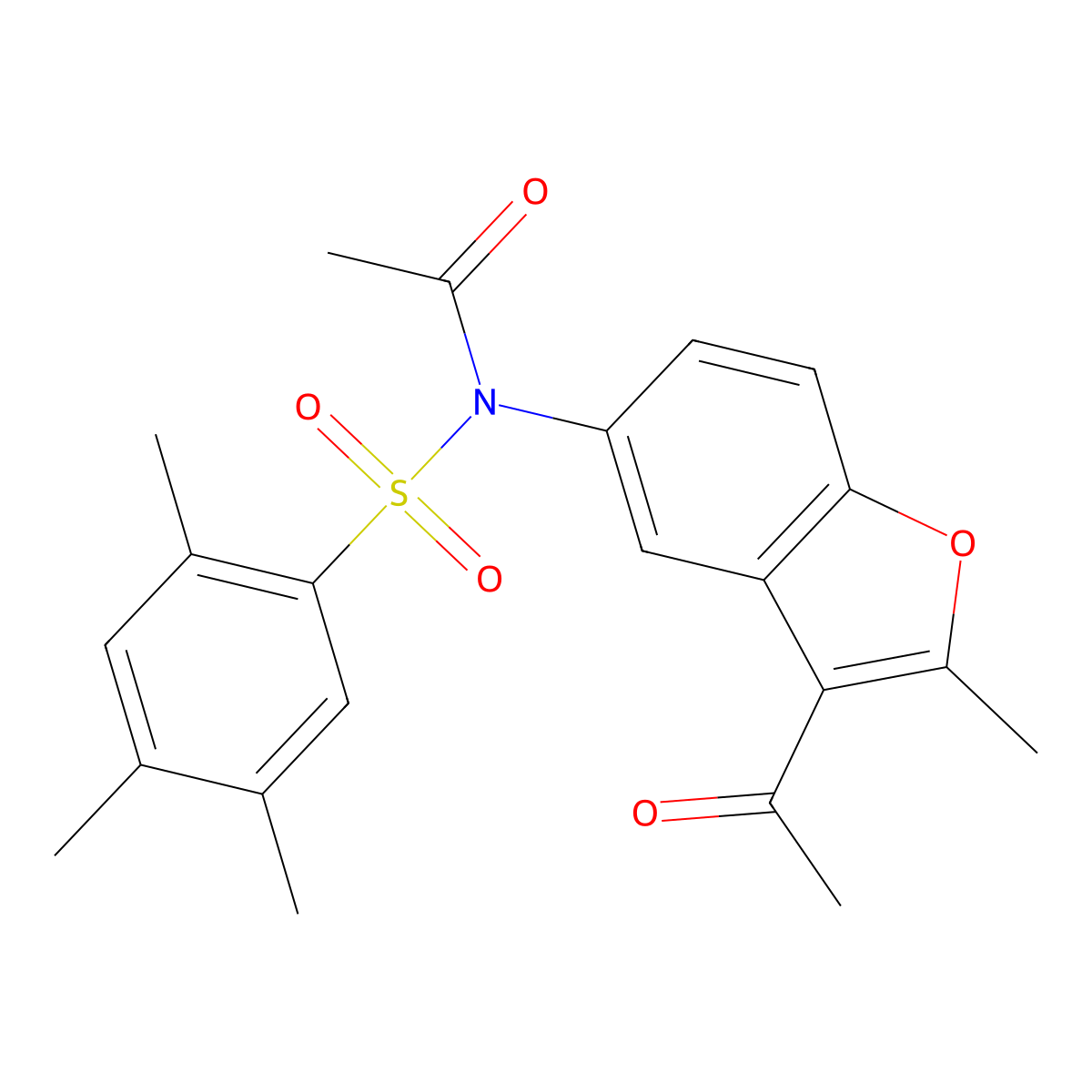 N-(3-acetyl-2-methyl-1-benzofuran-5-yl)-N-(2,4,5-trimethylphenyl)sulfonylacetamide molecular structure, CAS 518319-94-3