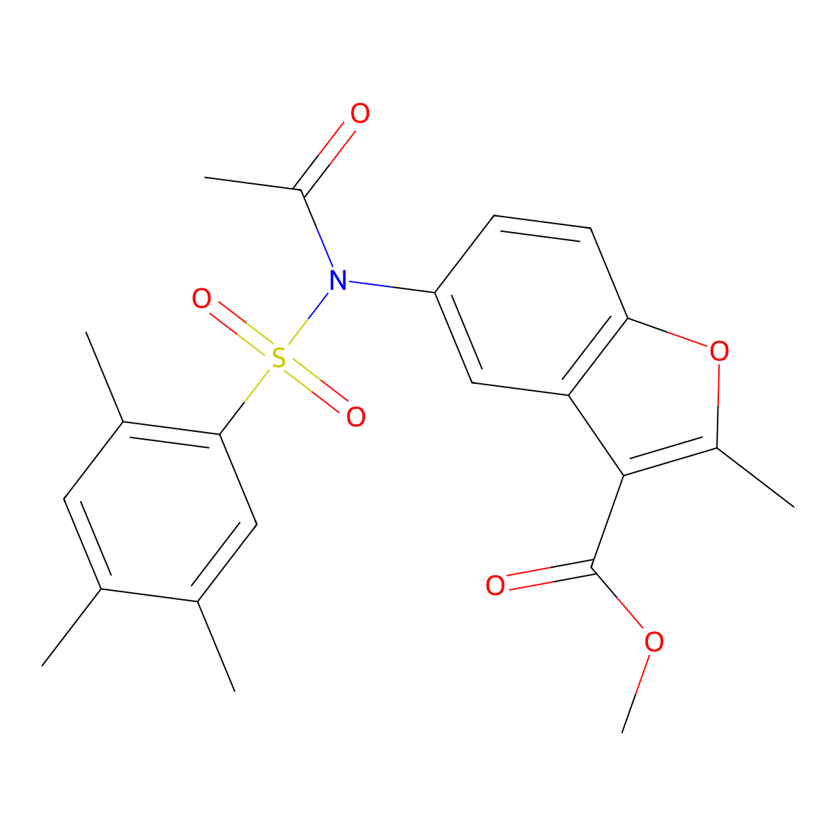 Methyl 5-{acetyl[(2,4,5-trimethylphenyl)sulfonyl]amino}-2-methyl-1-benzofuran-3-carboxylate molecular structure, CAS 518319-95-4
