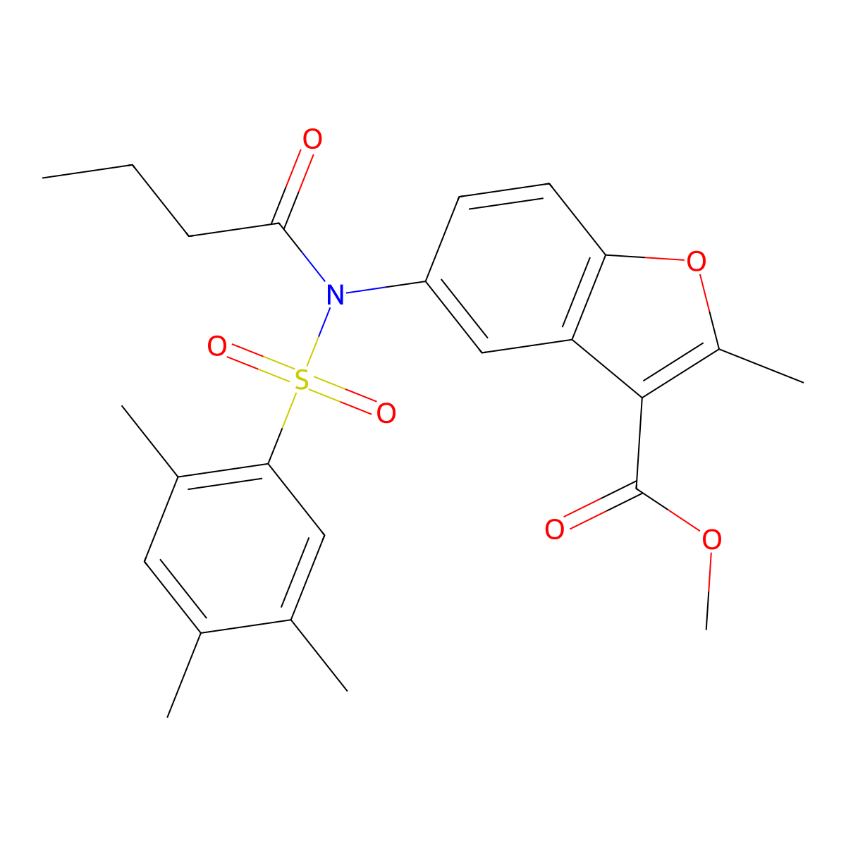 Methyl 5-{butyryl[(2,4,5-trimethylphenyl)sulfonyl]amino}-2-methyl-1-benzofuran-3-carboxylate molecular structure, CAS 518319-96-5