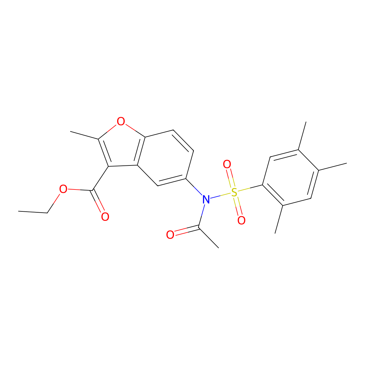 Ethyl 2-methyl-5-[N-(2,4,5-trimethylbenzenesulfonyl)acetamido]-1-benzofuran-3-carboxylate molecular structure, CAS 518319-98-7