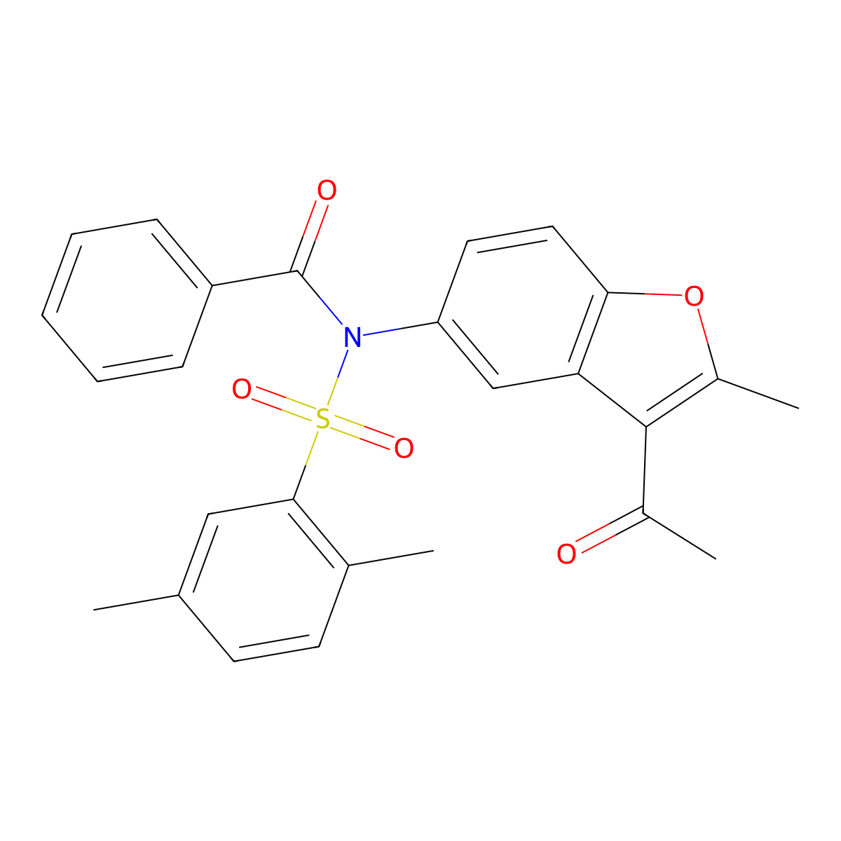 N-(3-acetyl-2-methyl-1-benzofuran-5-yl)-N-(2,5-dimethylphenyl)sulfonylbenzamide molecular structure, CAS 518320-15-5