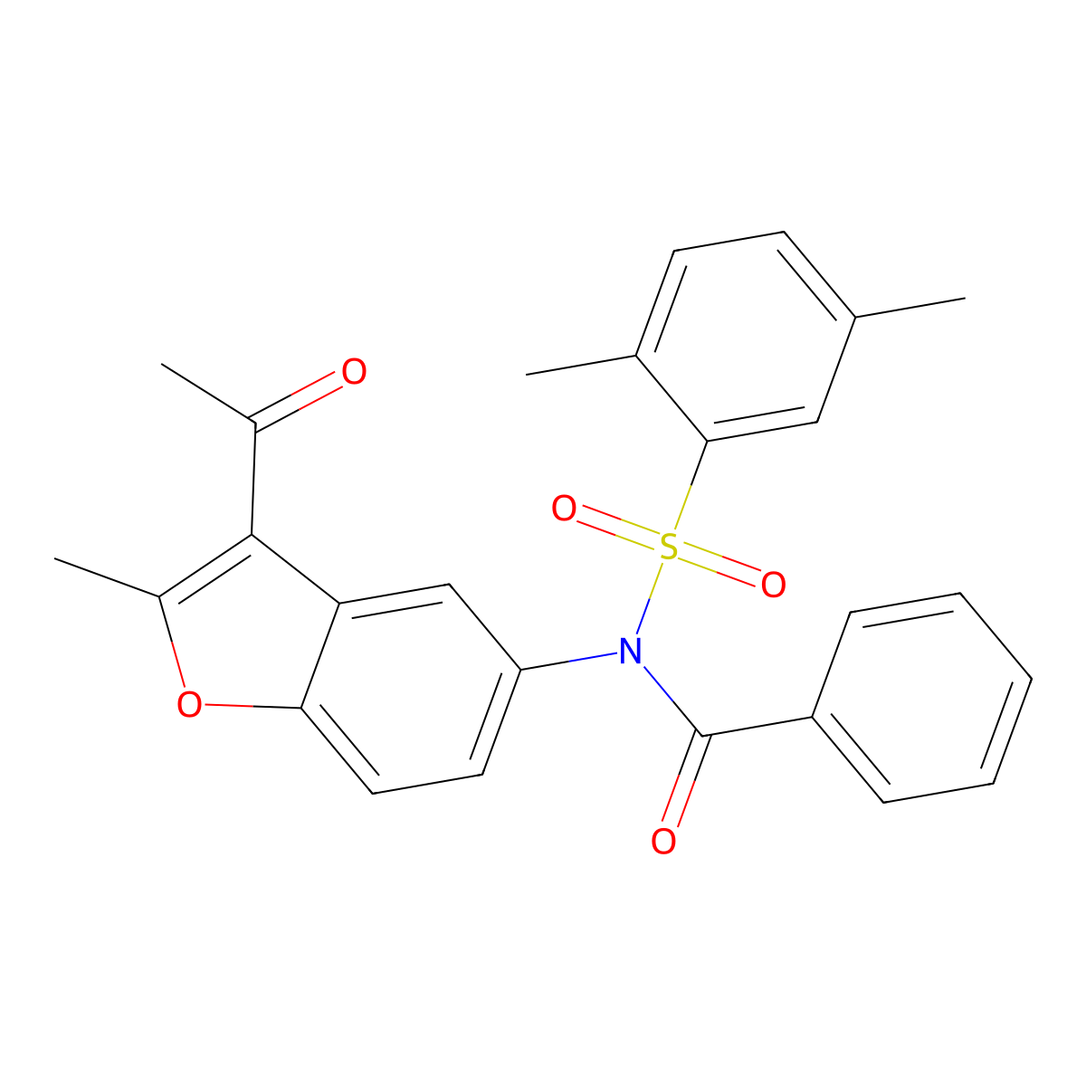N-(3-acetyl-2-methyl-1-benzofuran-5-yl)-N-(2,5-dimethylphenyl)sulfonylbenzamide molecular structure, CAS 518320-15-5