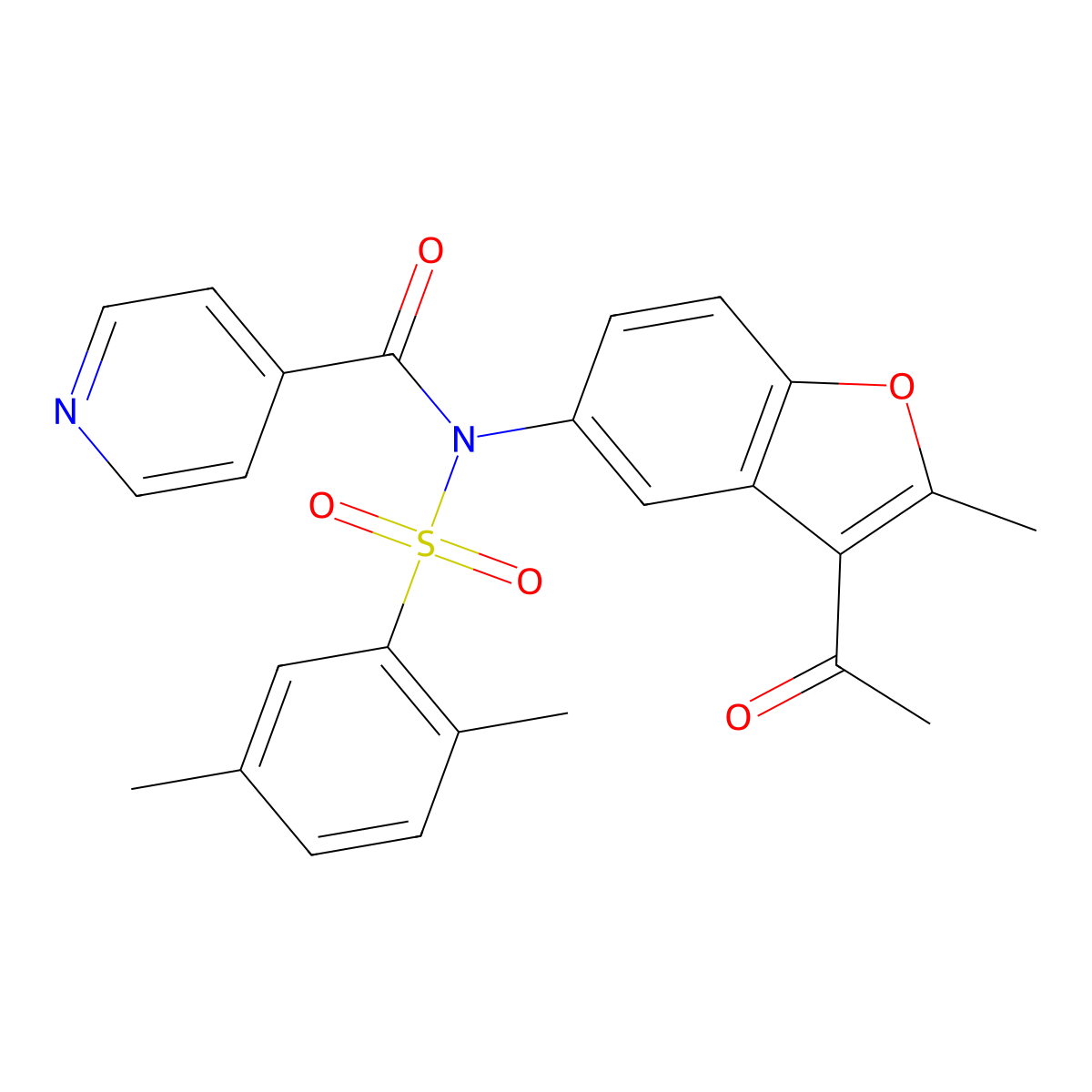 N-(3-acetyl-2-methyl-1-benzofuran-5-yl)-N-isonicotinoyl-2,5-dimethylbenzenesulfonamide molecular structure, CAS 518320-34-8