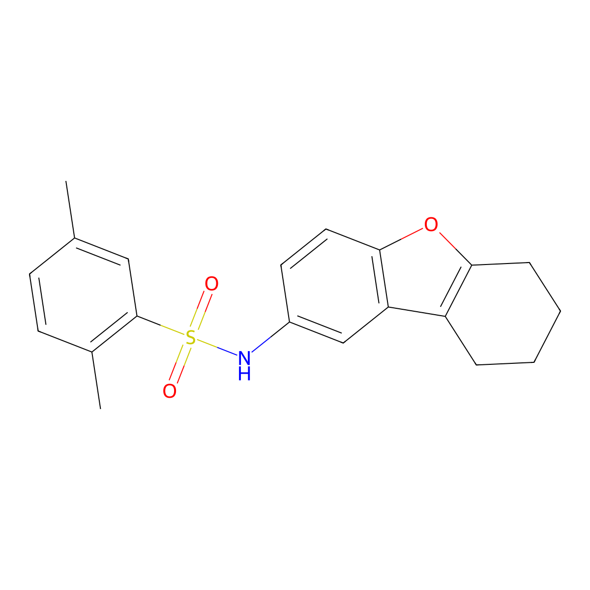 2,5-dimethyl-N-(6,7,8,9-tetrahydrodibenzo[b,d]furan-2-yl)benzenesulfonamide molecular structure, CAS 518320-79-1