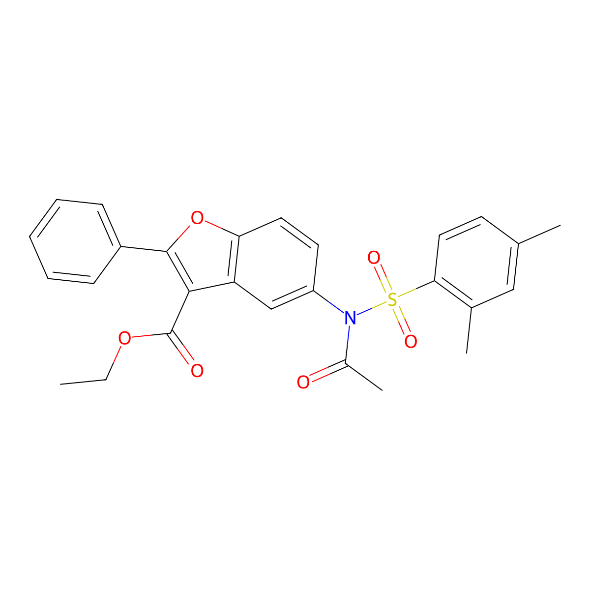 Ethyl 5-{acetyl[(2,4-dimethylphenyl)sulfonyl]amino}-2-phenyl-1-benzofuran-3-carboxylate molecular structure, CAS 518321-08-9