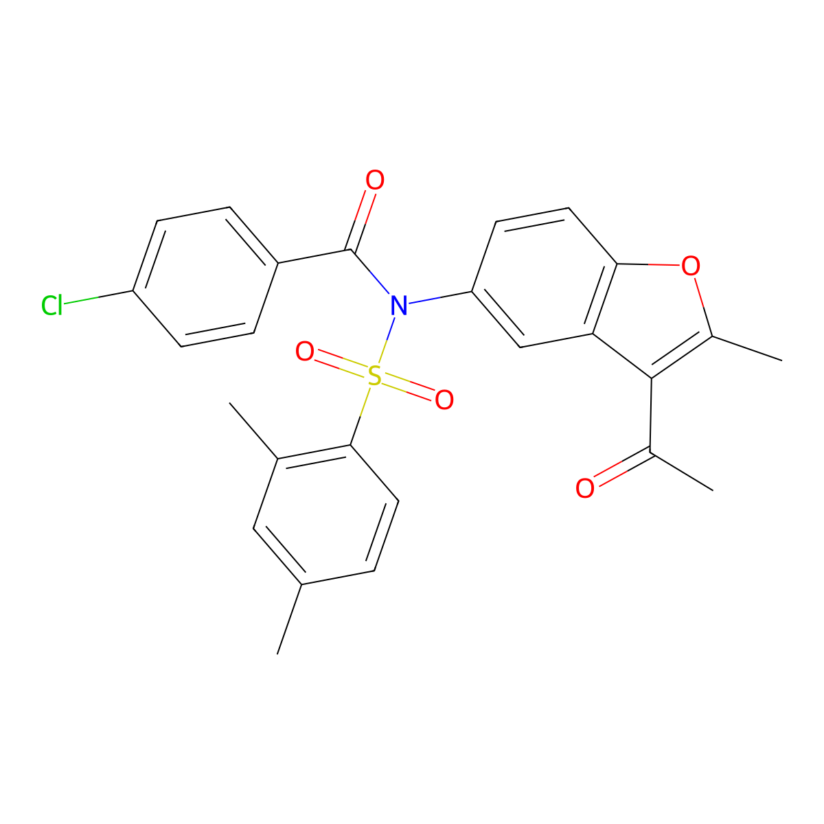 N-(3-acetyl-2-methyl-1-benzofuran-5-yl)-4-chloro-N-(2,4-dimethylphenyl)sulfonylbenzamide molecular structure, CAS 518321-15-8
