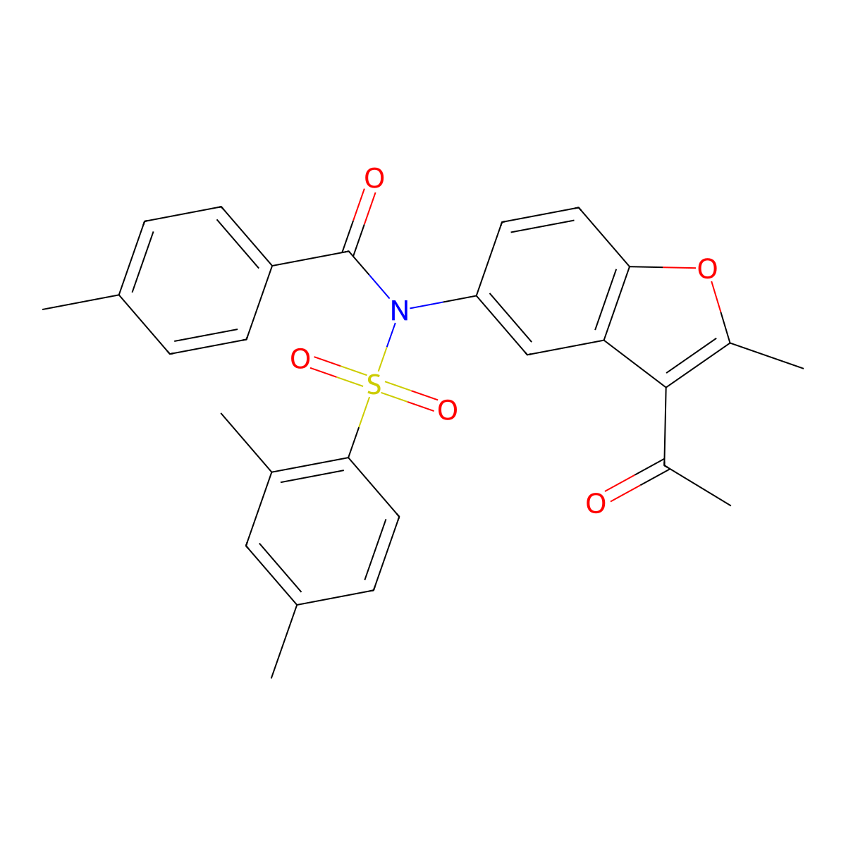 N-(3-acetyl-2-methyl-1-benzofuran-5-yl)-2,4-dimethyl-N-(4-methylbenzoyl)benzenesulfonamide molecular structure, CAS 518321-17-0