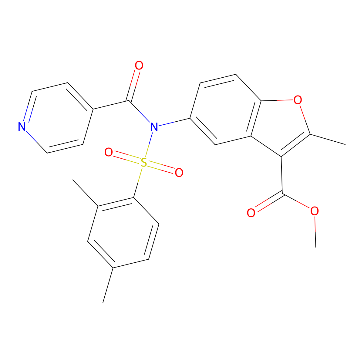 Methyl 5-[[(2,4-dimethylphenyl)sulfonyl](isonicotinoyl)amino]-2-methyl-1-benzofuran-3-carboxylate molecular structure, CAS 518321-19-2
