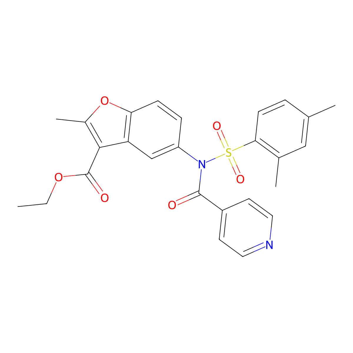 Ethyl 5-[[(2,4-dimethylphenyl)sulfonyl](isonicotinoyl)amino]-2-methyl-1-benzofuran-3-carboxylate molecular structure, CAS 518321-20-5