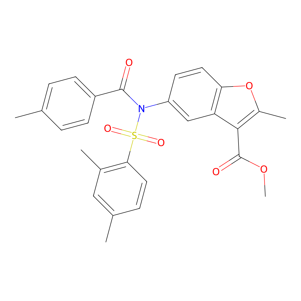 methyl 5-(N-((2,4-dimethylphenyl)sulfonyl)-4-methylbenzamido)-2-methylbenzofuran-3-carboxylate molecular structure, CAS 518321-28-3