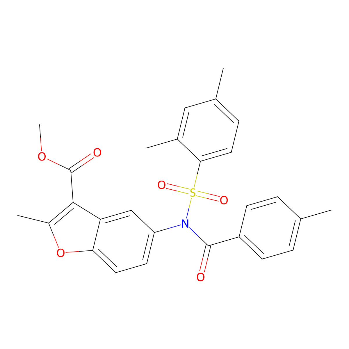 methyl 5-(N-((2,4-dimethylphenyl)sulfonyl)-4-methylbenzamido)-2-methylbenzofuran-3-carboxylate molecular structure, CAS 518321-28-3