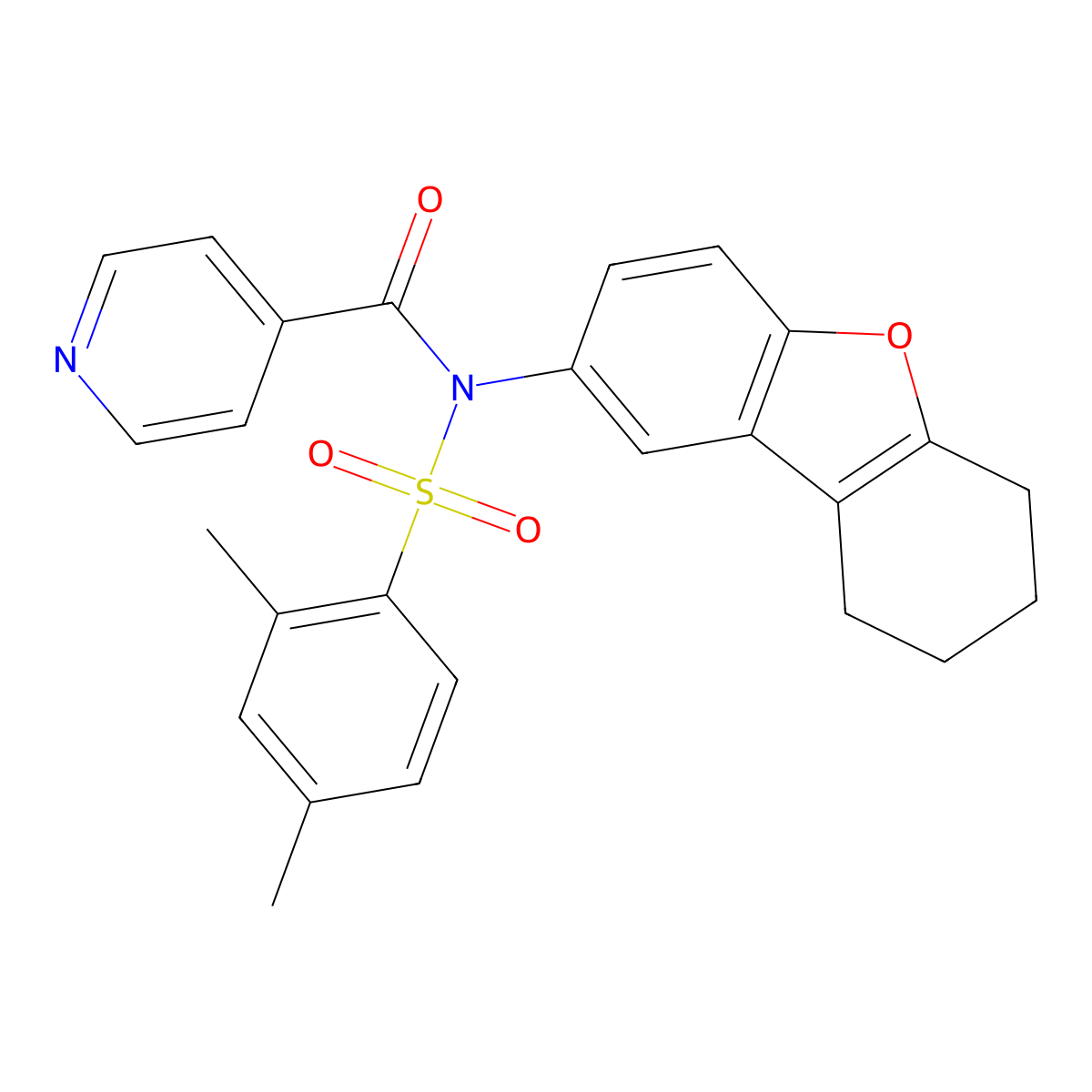 N-((2,4-dimethylphenyl)sulfonyl)-N-(6,7,8,9-tetrahydrodibenzo[b,d]furan-2-yl)isonicotinamide molecular structure, CAS 518321-39-6